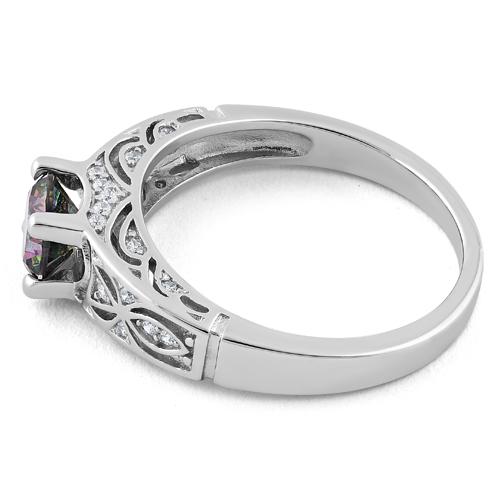 Sterling Silver Rainbow Round Cut Engagement CZ Ring