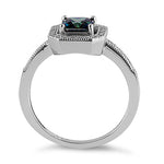 Sterling Silver Rainbow Topaz CZ Cushion Halo Ring