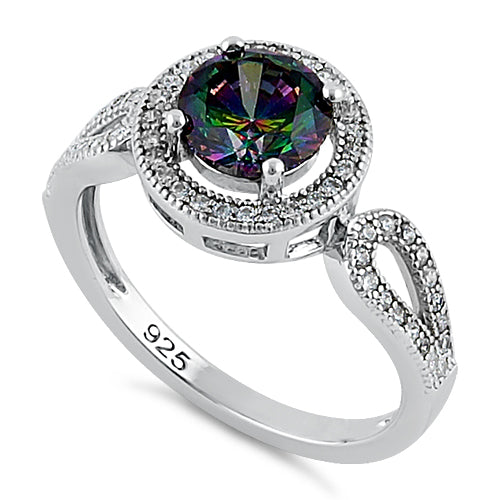 Sterling Silver Rainbow Topaz CZ Halo Infinity Band Ring