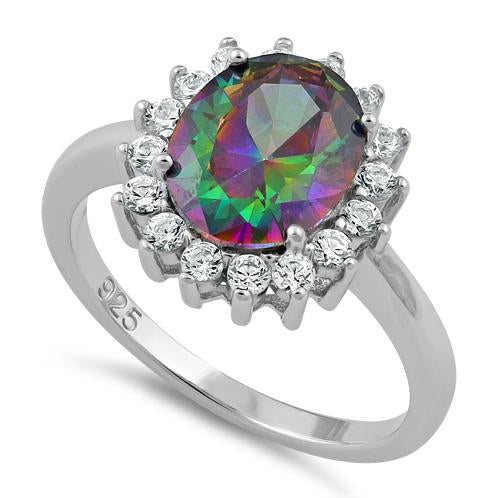 Sterling Silver Rainbow Topaz CZ Ring