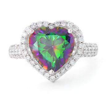 Sterling Silver Rainbow CZ Halo Ring