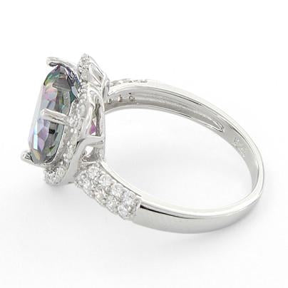 Sterling Silver Rainbow Topaz Heart Halo CZ Ring