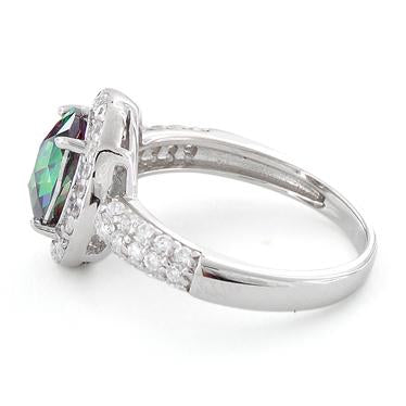 Sterling Silver Rainbow Topaz Oval Halo CZ Ring