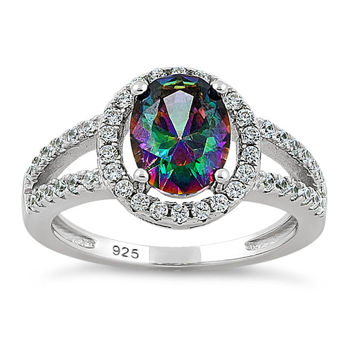 Sterling Silver Rainbow CZ Halo Ring