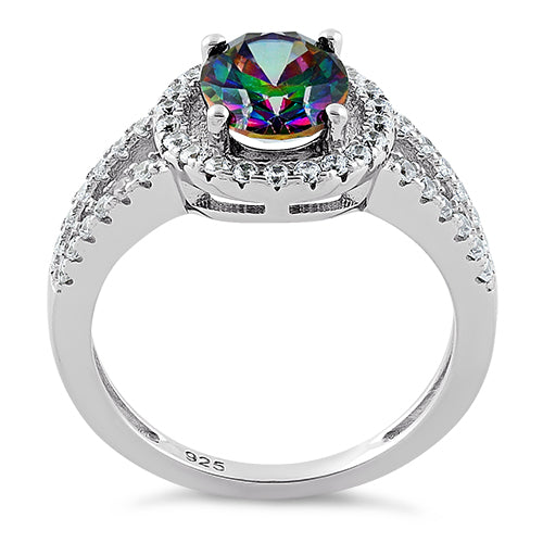 Sterling Silver Rainbow CZ Halo Ring