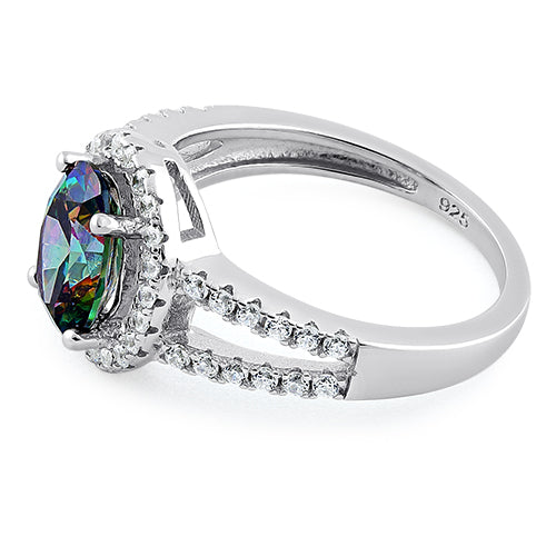 Sterling Silver Rainbow CZ Halo Ring