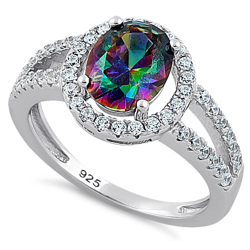Sterling Silver Rainbow CZ Halo Ring