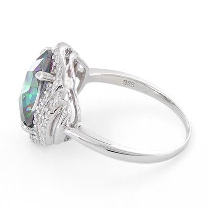 Sterling Silver Rainbow Topaz Oval Halo CZ Ring