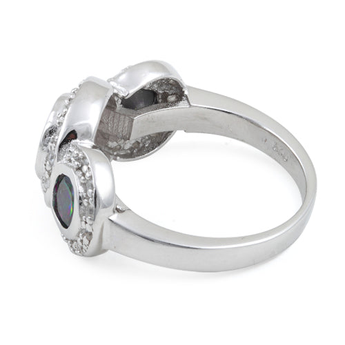 Sterling Silver Rainbow Topaz Three Stone Halo CZ Ring