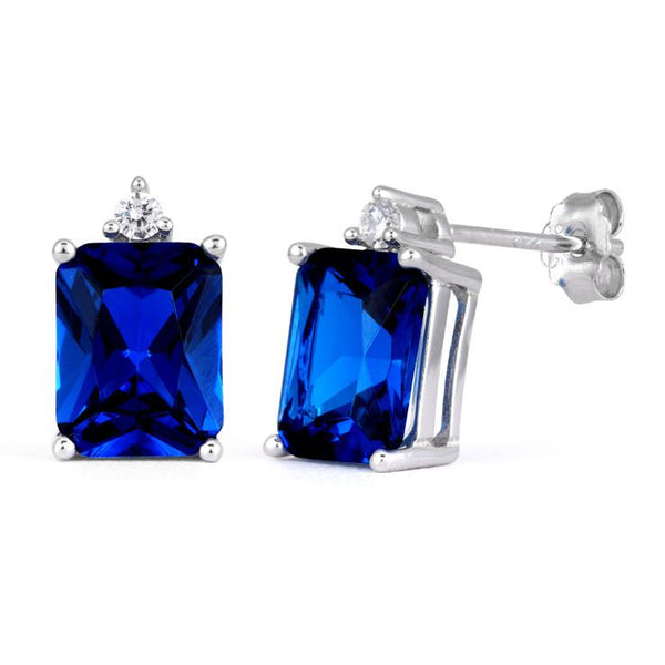 Sterling Silver Rectangular Blue Sapphire CZ Earrings