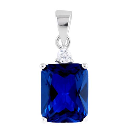 Sterling Silver Rectangular Blue Sapphire CZ Pendant