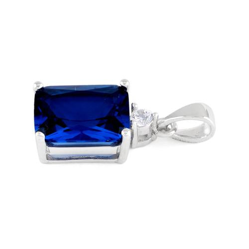 Sterling Silver Rectangular Blue Sapphire CZ Pendant