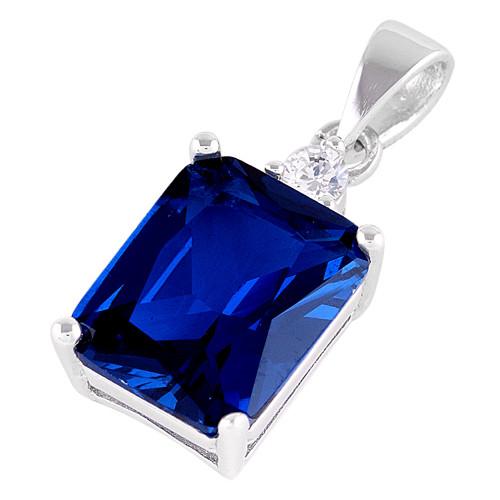 Sterling Silver Rectangular Blue Sapphire CZ Pendant