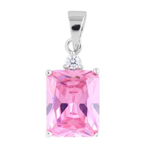 Sterling Silver Rectangular Pink CZ Pendant