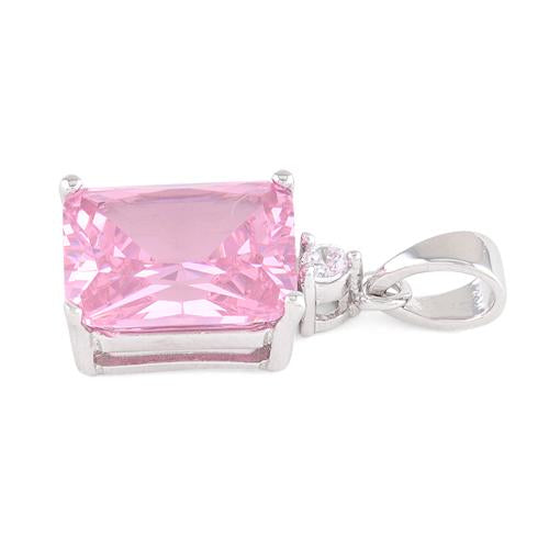 Sterling Silver Rectangular Pink CZ Pendant