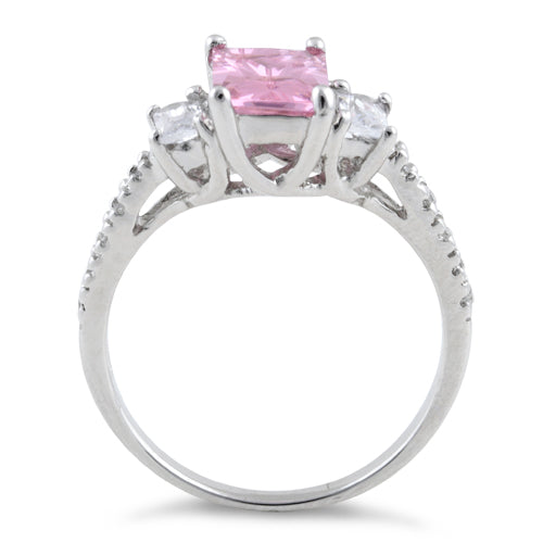 Sterling Silver Rectangular Pink CZ Ring