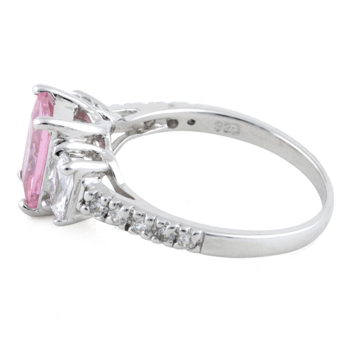 Sterling Silver Rectangular Pink CZ Ring