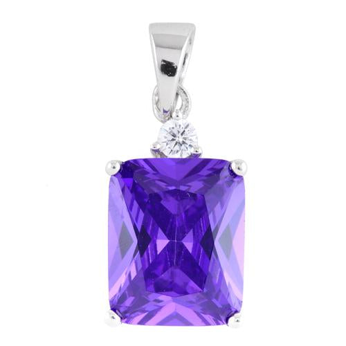 Sterling Silver Rectangular Purple CZ Pendant