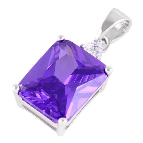 Sterling Silver Rectangular Purple CZ Pendant