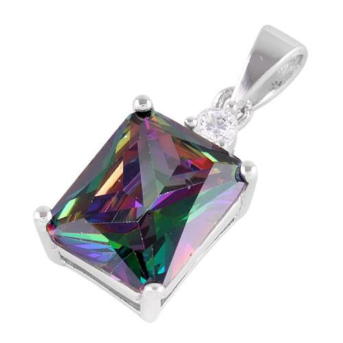 Sterling Silver Rectangular Rainbow Topaz CZ Pendant