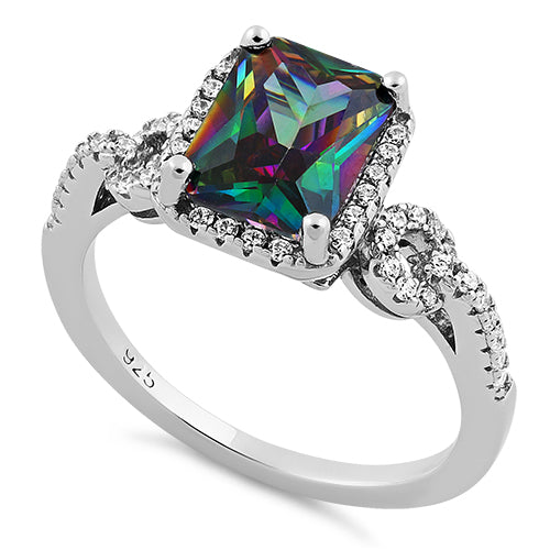 Sterling Silver Rectangular Shape Rainbow Topaz CZ Ring