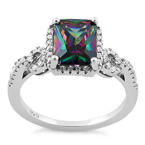 Sterling Silver Rectangular Shape Rainbow Topaz CZ Ring