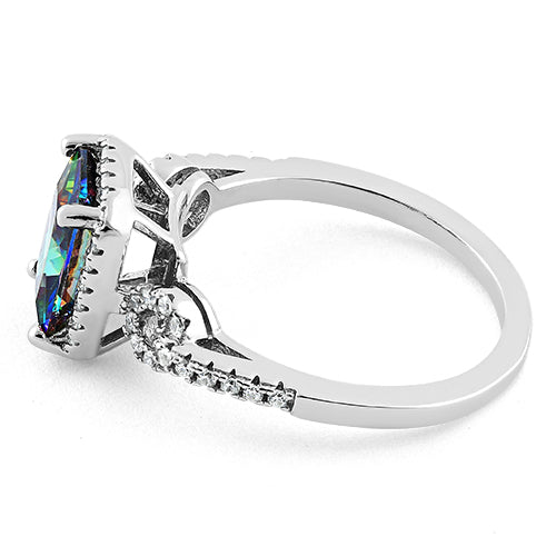 Sterling Silver Rectangular Shape Rainbow Topaz CZ Ring