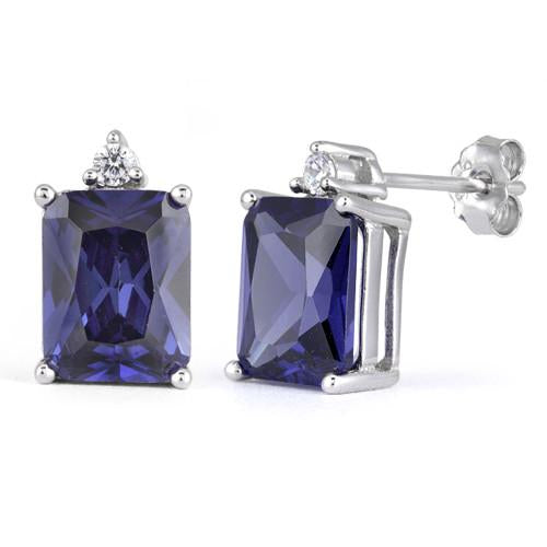 Sterling Silver Rectangular Tanzanite CZ Earrings