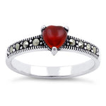 Sterling Silver Red Agate Heart Marcasite Ring
