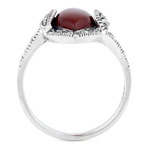 Sterling Silver Red Agate Marquise Marcasite Ring