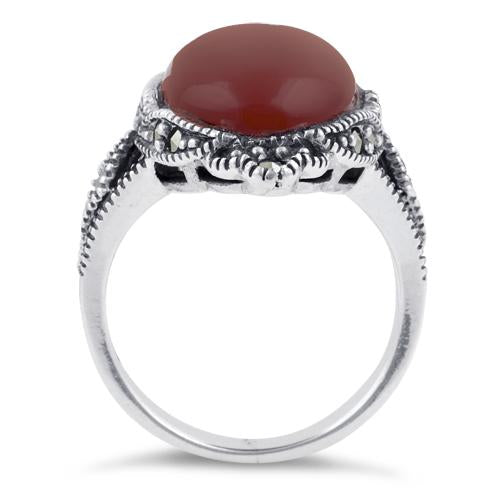 Sterling Silver Oval Red Agate Marcasite Ring