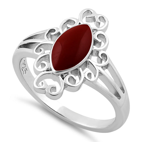 Sterling Silver Red Resin Marquise Ring