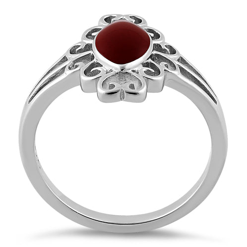 Sterling Silver Red Resin Marquise Ring