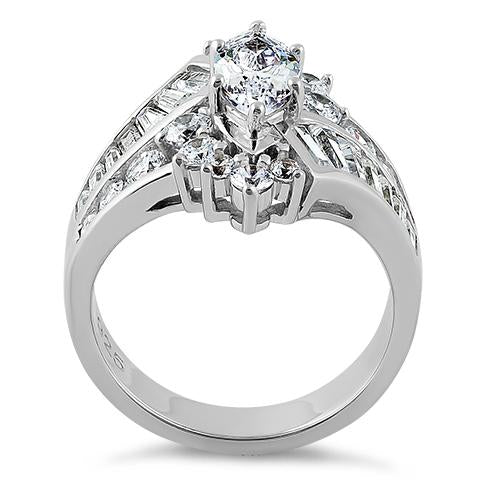Sterling Silver Reflection Marquise Cut Clear CZ Engagement Ring