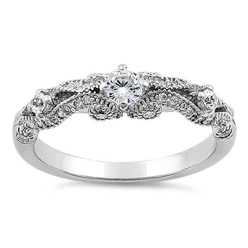 Sterling Silver Regal Round Cut Clear CZ Engagement Ring