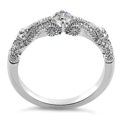 Sterling Silver Regal Round Cut Clear CZ Engagement Ring