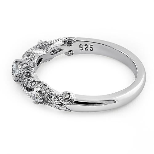 Sterling Silver Regal Round Cut Clear CZ Engagement Ring