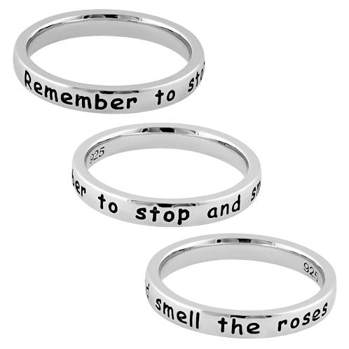 Sterling Silver "Remember to stop and smell the roses" Ring