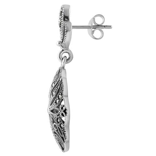 Sterling Silver Ribbon Vines Marcasite Earrings