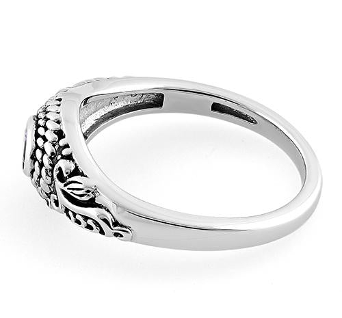 Sterling Silver Rope Amethyst CZ Ring
