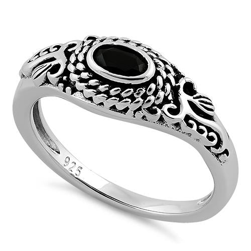 Sterling Silver Rope Black CZ Ring