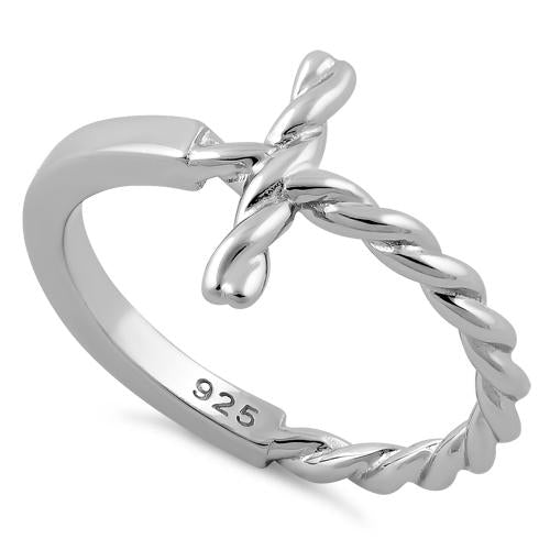 Sterling Silver Rope Cross Ring