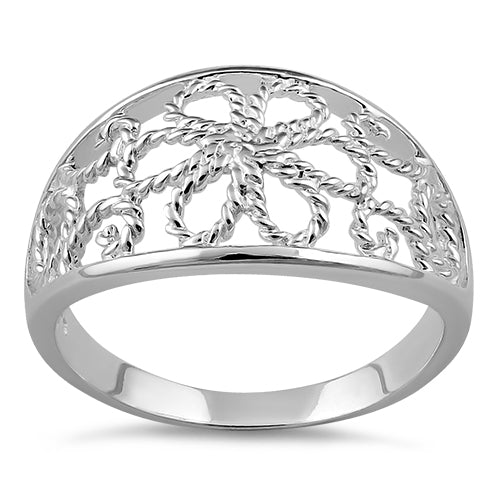 Sterling Silver Rope Shaped Flower Ring