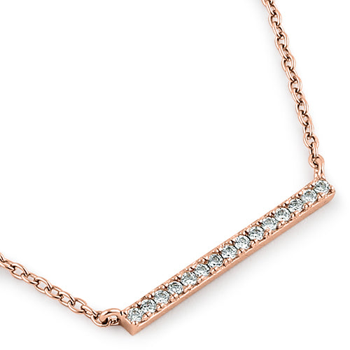 Sterling Silver Rose Gold Bar CZ Necklace