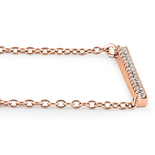 Sterling Silver Rose Gold Bar CZ Necklace