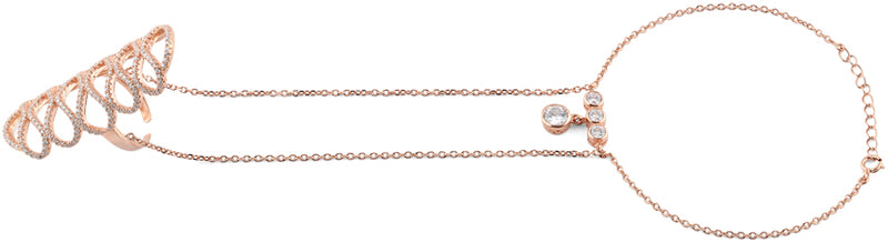 Sterling Silver Rose Gold Figure 8 Extravagant CZ Chain Ring Bracelet