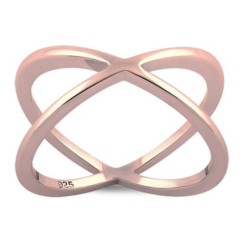 Sterling Silver Rose Gold Plated Overlapping X Ring