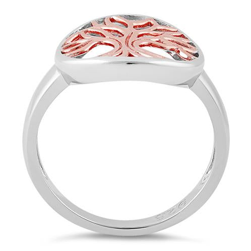 Sterling Silver Rose Gold Plated Tree of Life Ring