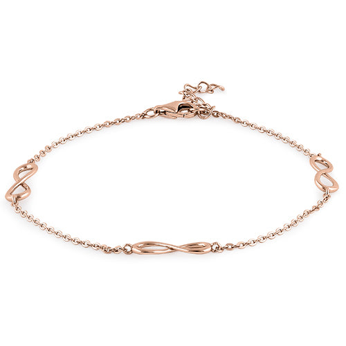 Sterling Silver Rose Gold Plated Triple Infinity Bracelet