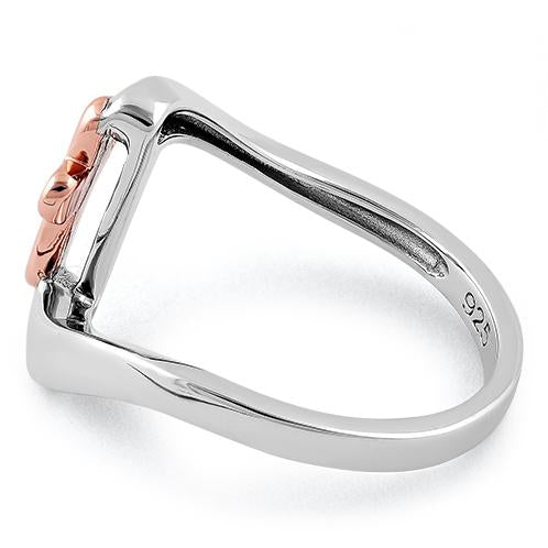 Sterling Silver Rose Gold Two Tone Cross Ring